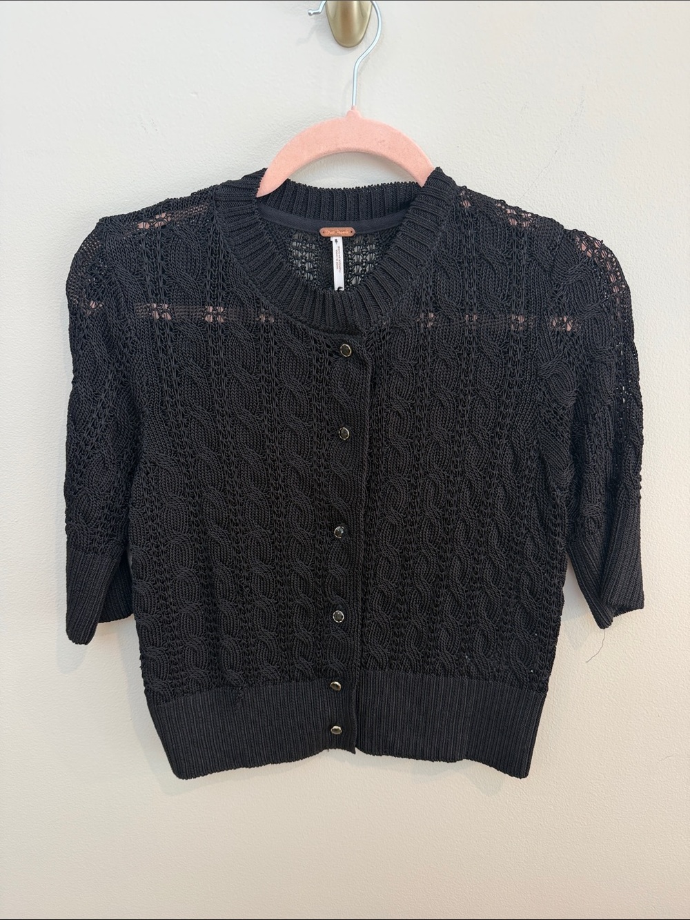 Free People Black Openwork Knit Cardigan Sweater - Women